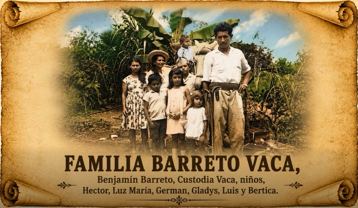 Foto familiar antigua de Benjamín Barreto y Custodia Vaca con sus hijos