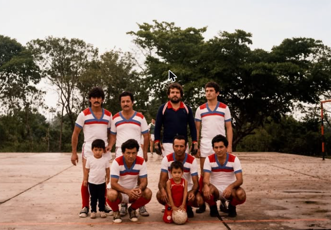 Foto grupal del equipo Deportivo Independiente Monterrey (DIM), 1986, con jugadores y niños