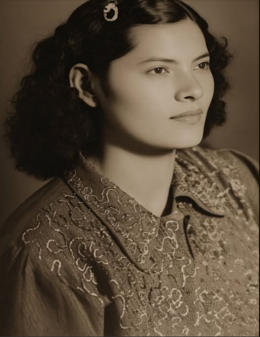 Retrato de estudio en sepia de María Antonia Buitrago, con poema propio conservado